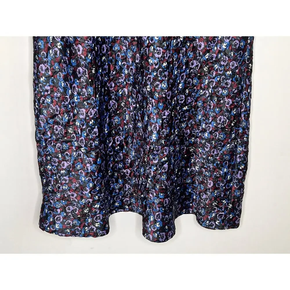 Ganni Floral Print Crinkled Stretch Satin Pencil Midi Skirt Black/Purple/Blue 40 - Picture 4 of 11